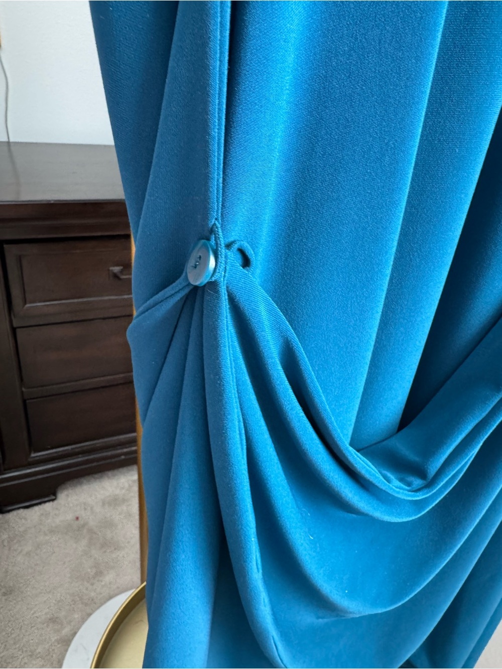 Sympli Teal Asymmetrical Drape Midi Dress Size 12 Made in Canada - Picture 9 of 15
